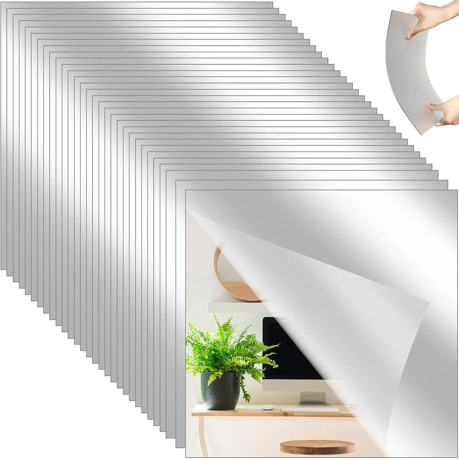 

Queekay 30 Pcs Gym Mirrors for Home 11.8 x 11.8 x 0.08 Inches Frameless Acrylic Mirror Square 2mm Thick Mounted Mirror Tiles S