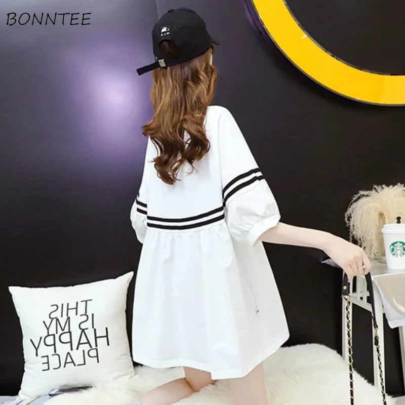 Dress Women Striped Ruffles Baggy Harajuku Kawaii Mini Stylish Short Sleeve Hot Sale Summer Female Dresses Ins New Young Ladies