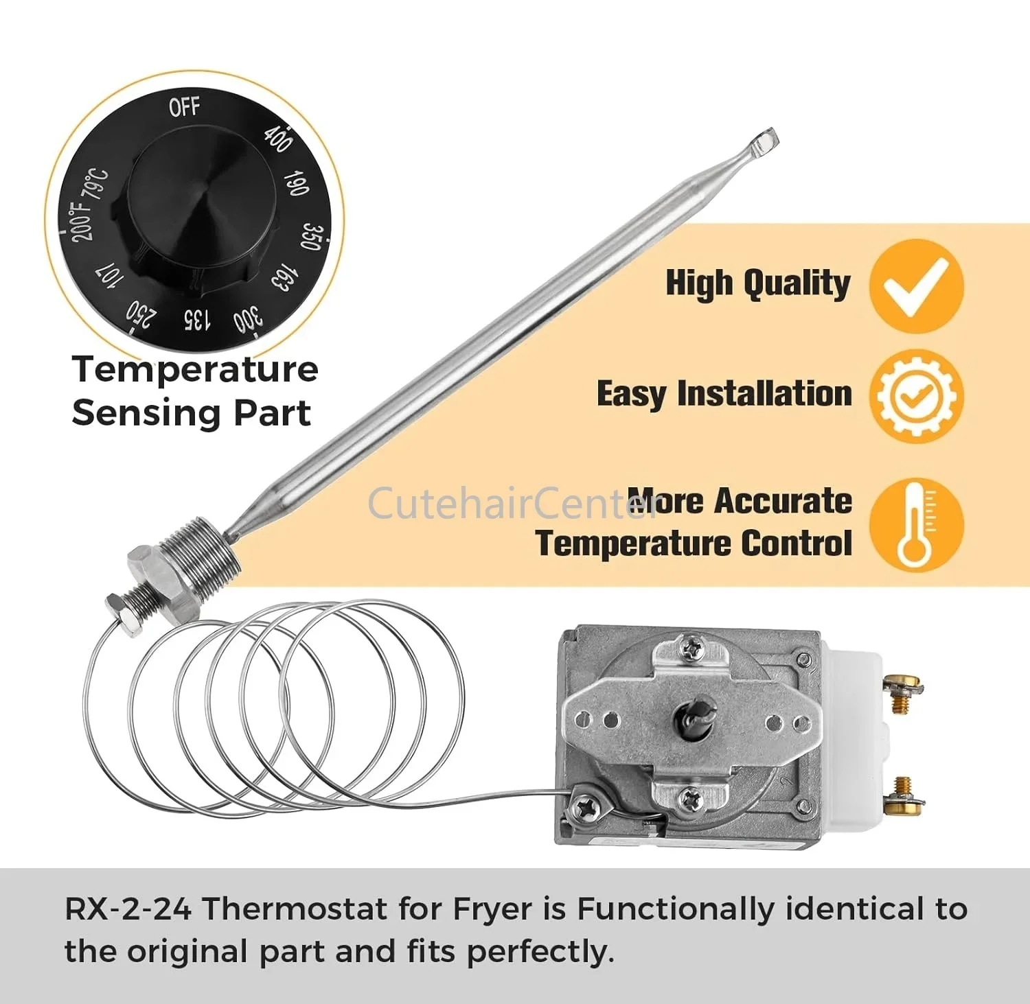 High Limit Switch Safety Thermostat RX-2-24 Knob 3/8" NPT Nut for ADCRAFT Gas Fryer Atosa 301030004 Robertshaw Cecilware Hobart