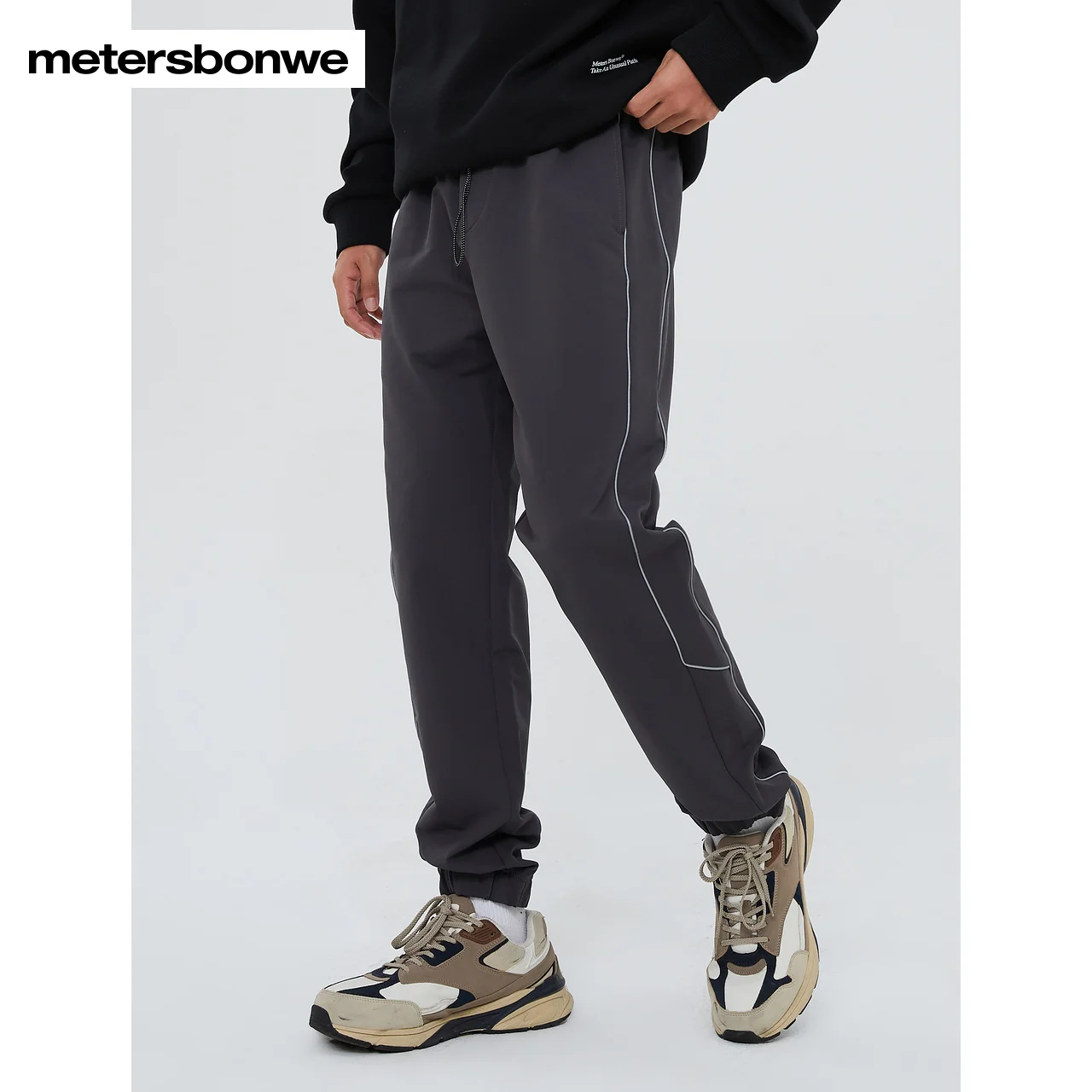 Metersbonwe-Heren Geweven Broek Dikke High Street Losse Elastische Taille Joggingbroek Training Jogging Winter