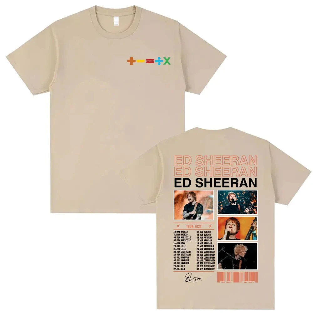 Ed Sheeran Tour 2025 تي شيرتات ورق الرسم البياني الرجال ريترو 90s الهيب هوب موسيقى البوب تي شيرت للجنسين الصيف بلوزات مستديرة العنق قصيرة الأكمام تي شيرت