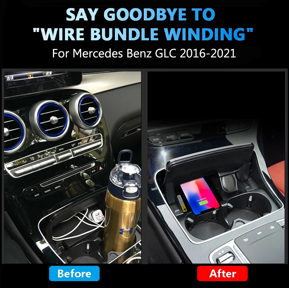 Car Center Console Wireless Charger Mat for Mercedes Benz GLC C253 X253 AMG 63 GLC300 Induction Charging Pad