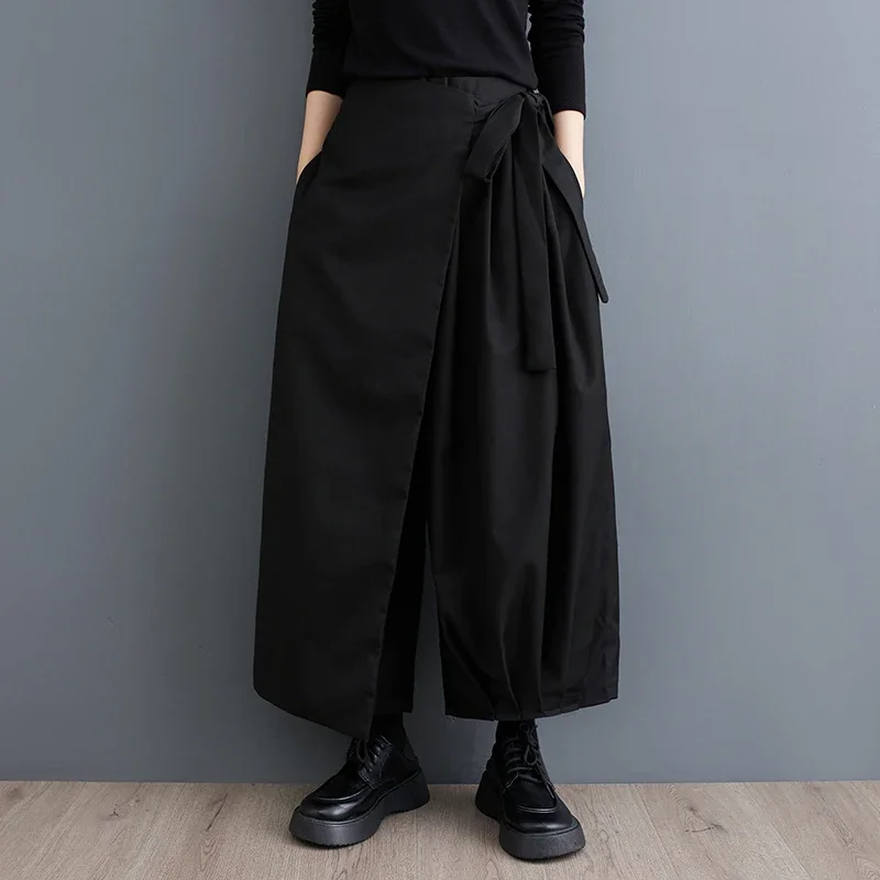 

Oversized Autumn Fake Two Piece Set Pant Women Casual Loose Wide Leg Ladies Trousers Pleated Fashion High Waist Woman Pants 2024