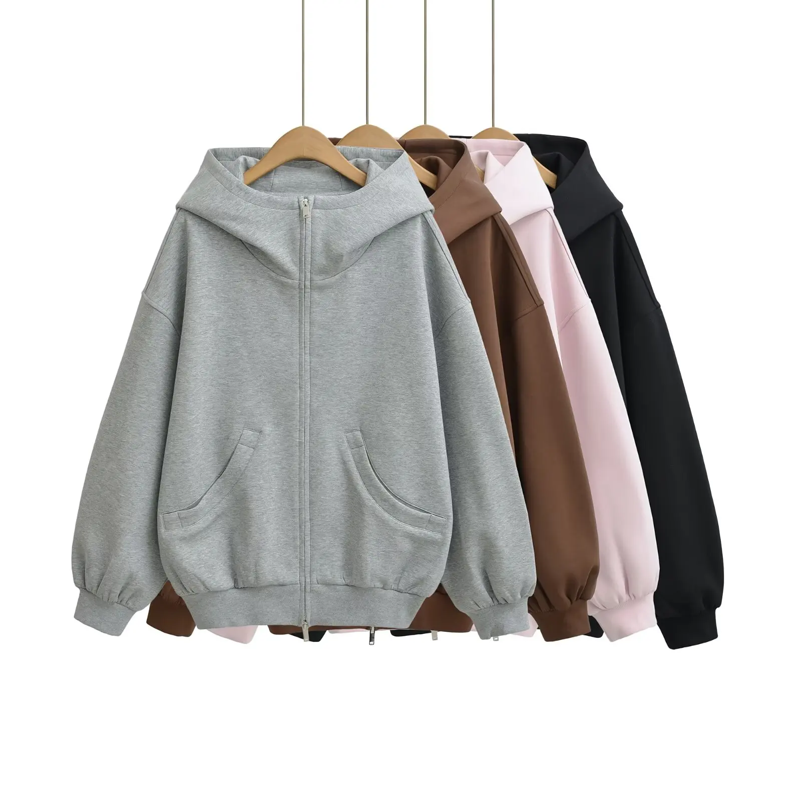 

Свободная женская толстовка в американском стиле с длинными рукавами, на молнии, с цветными вставками и карманами