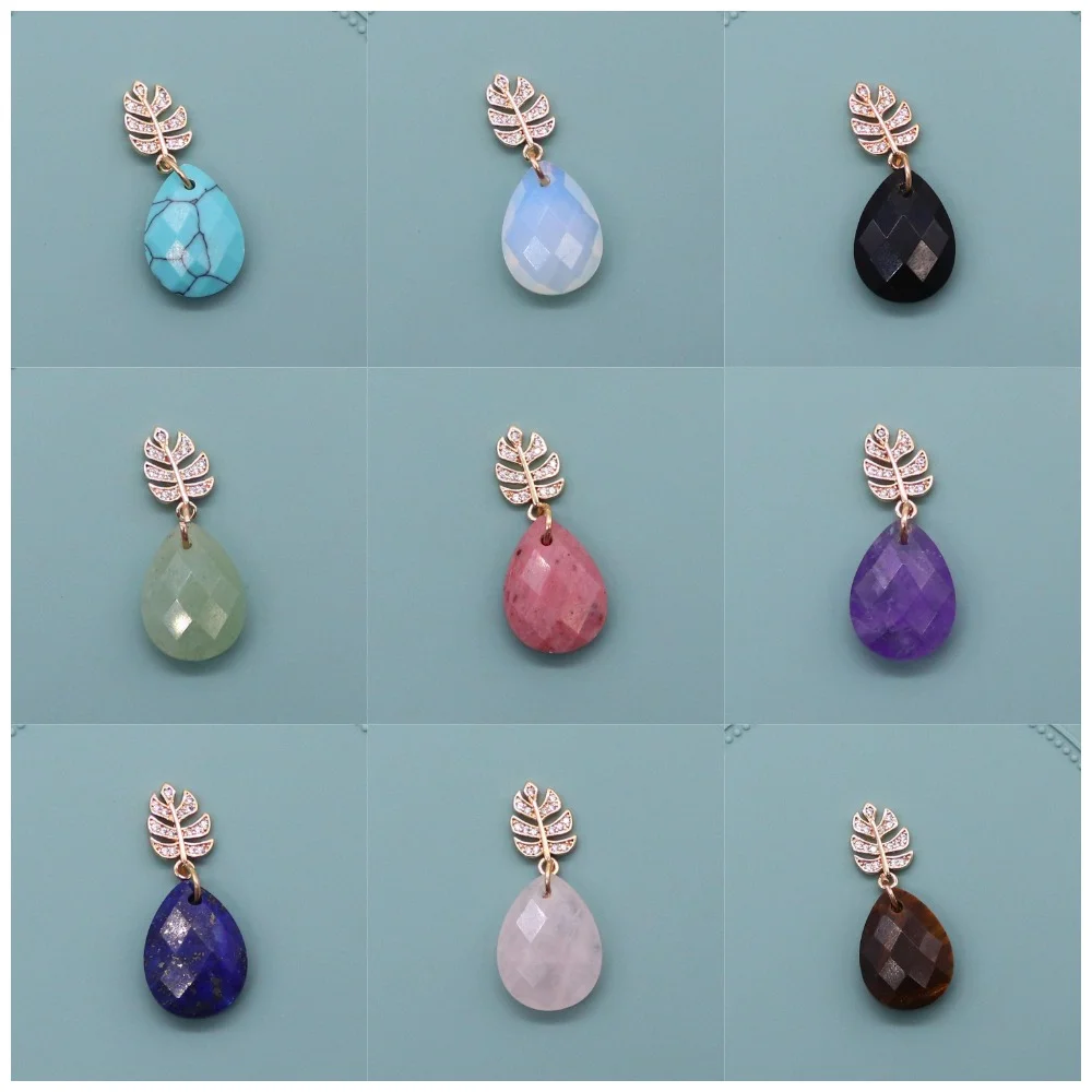 

Elegant Niche Natural Stone Amazonite Aventurine Drop-shaped Faceted Paired Gold-plated Pendants DIY Necklace Earring Accessory