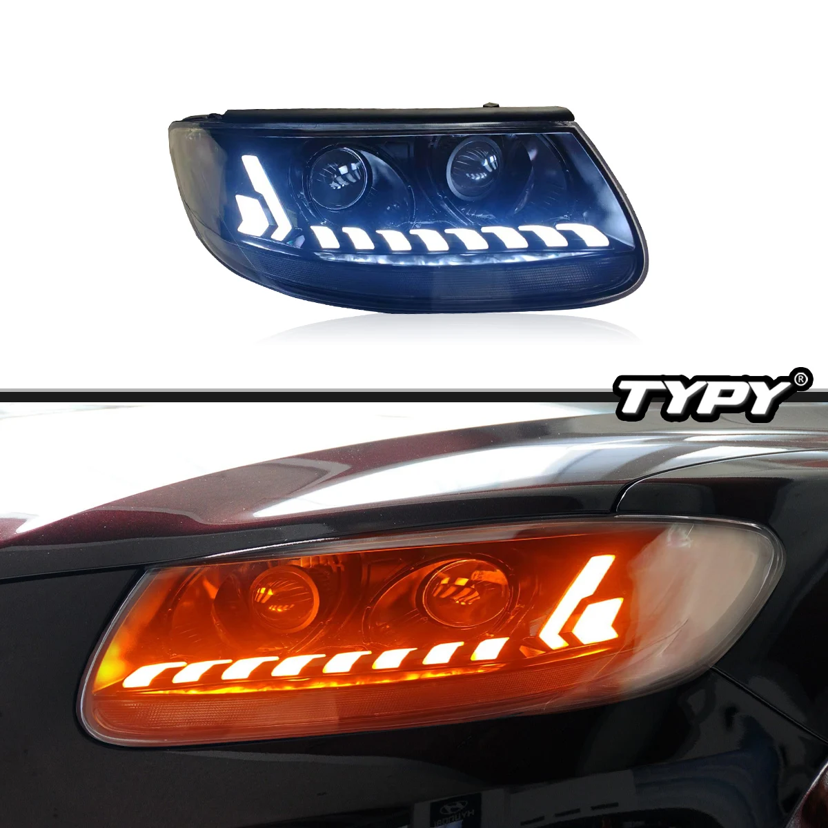

TYPY новая светодиодная фара, обновленная, модифицированная для Hyundai Santa Fe, фара 2007-2012, динамический сигнал, фара, автоаксессуары