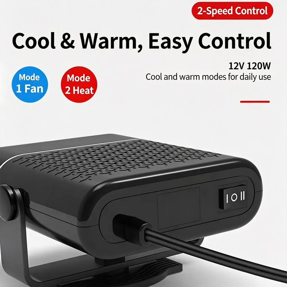 12V/24V Car Heater Fan Fast Defrosting Dashboard Heater with 360° Rotation & Dual Speed, Quiet Winter Demister for Car Auto