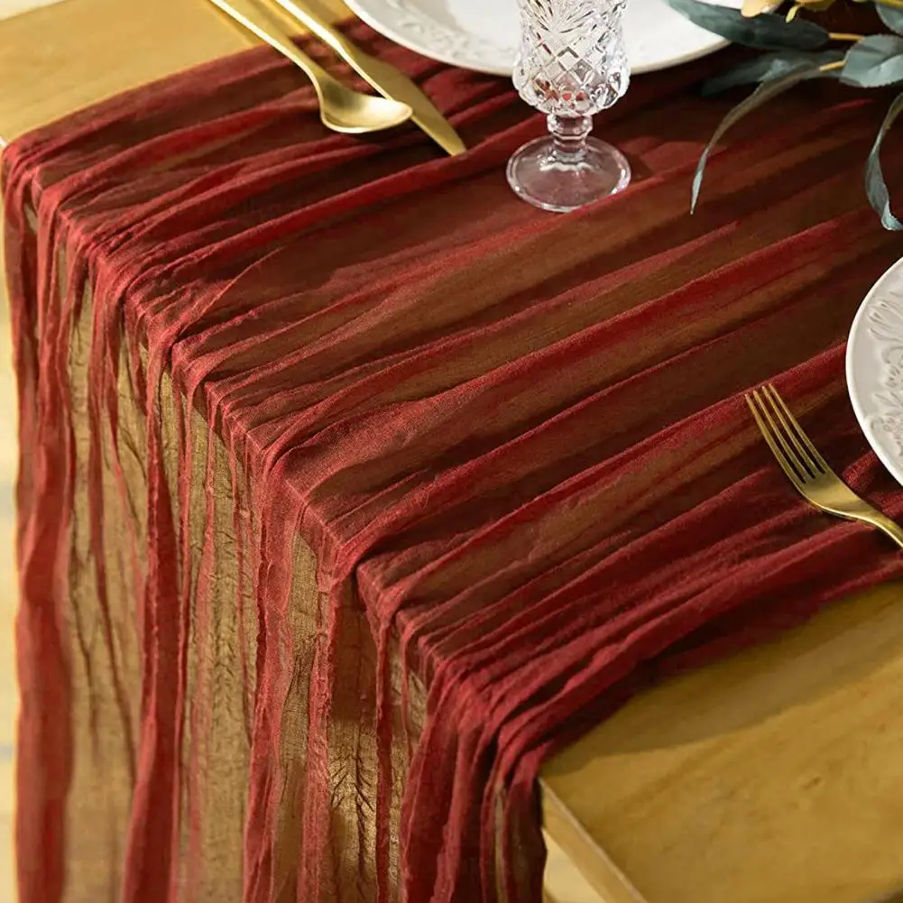 Hand Dyed Tablecloth Gauze Table Runner Bohemian Style Wedding Party Table Runner Stain-proof Gauze Decoration for Prom Banquet