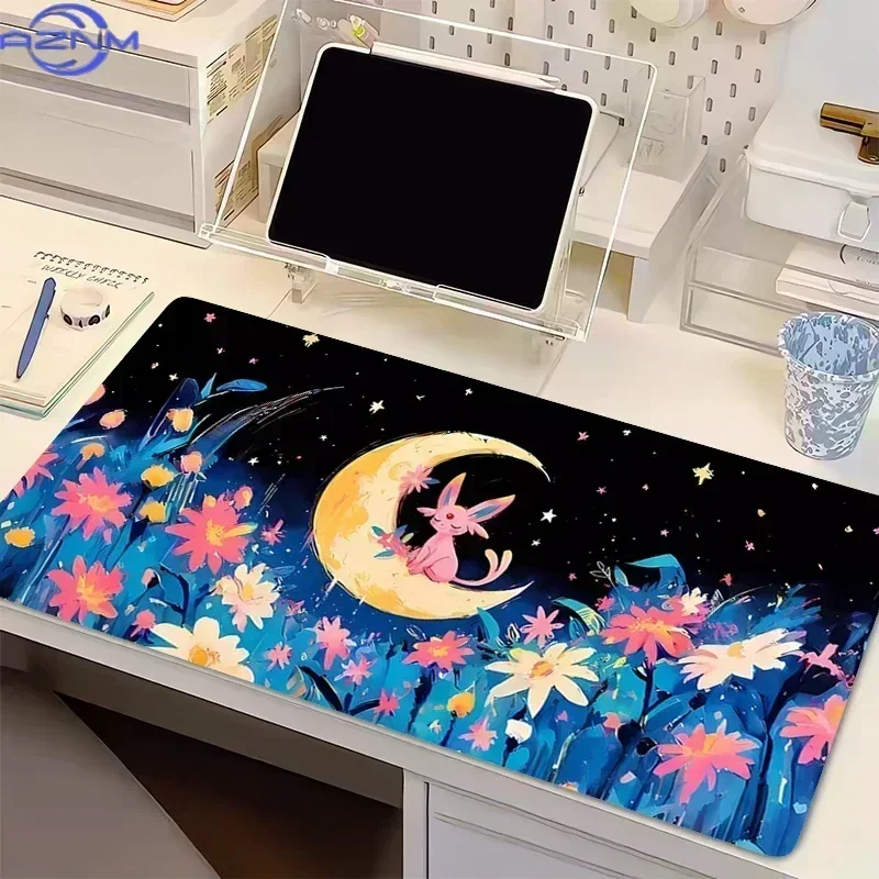 Cute Grass Type Starters Pokemon Anime Mouse Pad, Rubber Non-Slip Desk Mat, Kawaii Grass Pokemon Gaming Mouse Pad for Desktop Of