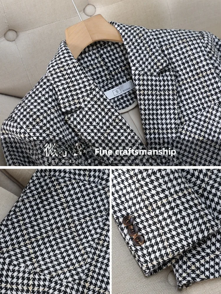 Casual Plaid Suit Jacket for Women Elegant Personality Small Size Winter Design Fashionable Commute Wind Polyester Long Sleeve