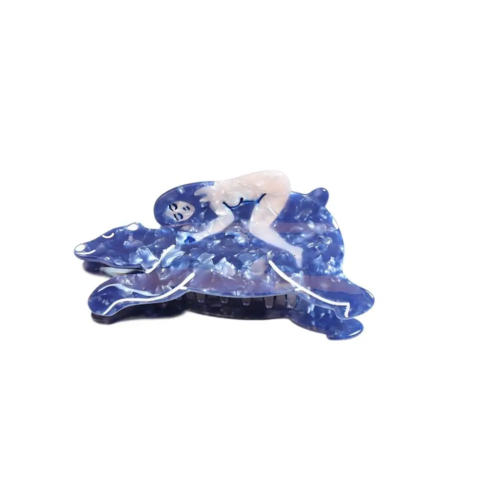 Korean Creative Painted Art Blue Hair Claw Clip For Woman Girls Moon Face Hair Crab Clip Acetic Acid Shark Clip Fashion Headwear