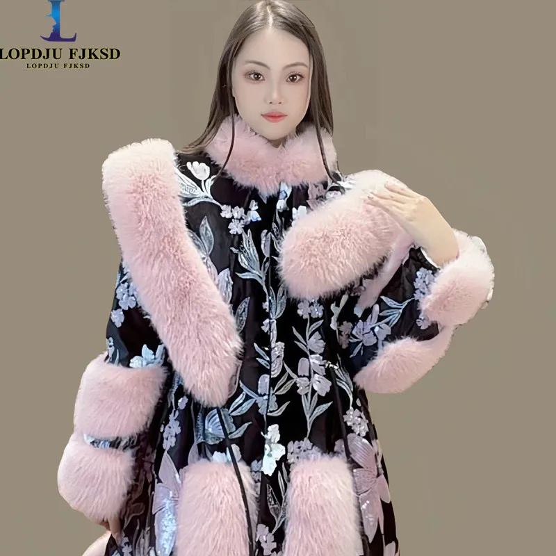 

Faux Fur Coat for Women,Covered Button Jacket,Spliced Overcoat,Female Clothes,Luxury,New,Winter,2025