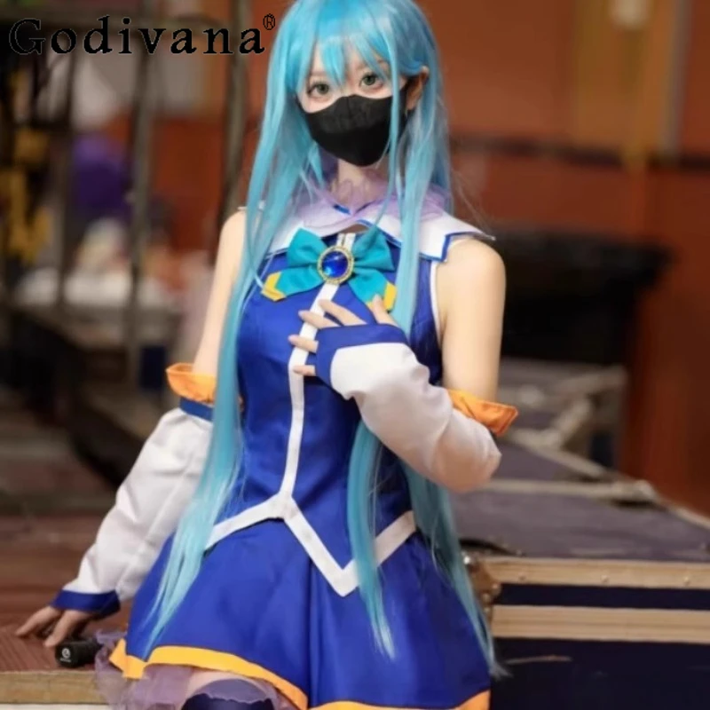 

College Style Cosplay Costume for Women Sleeveless School Uniform Party Skirt Set Female Blue Top and Mini Skirt Outfits