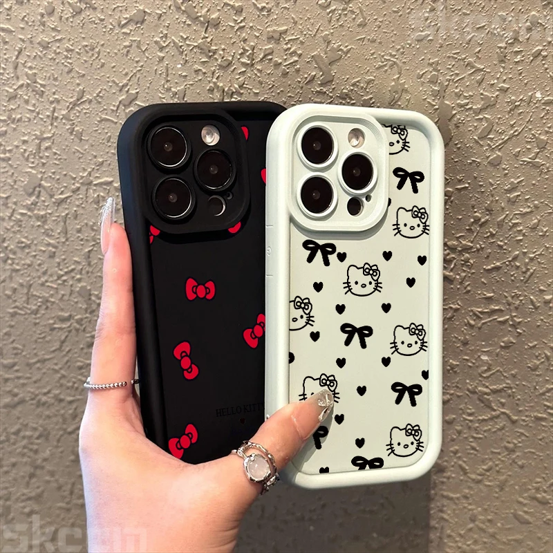 لطيف مرحبا كيتي BowKnot سيليكون لينة قضية الهاتف آيفون 16 15 14 13 12 11 برو ماكس 7 8 زائد 16E X XR XS ماكس ماتي غطاء