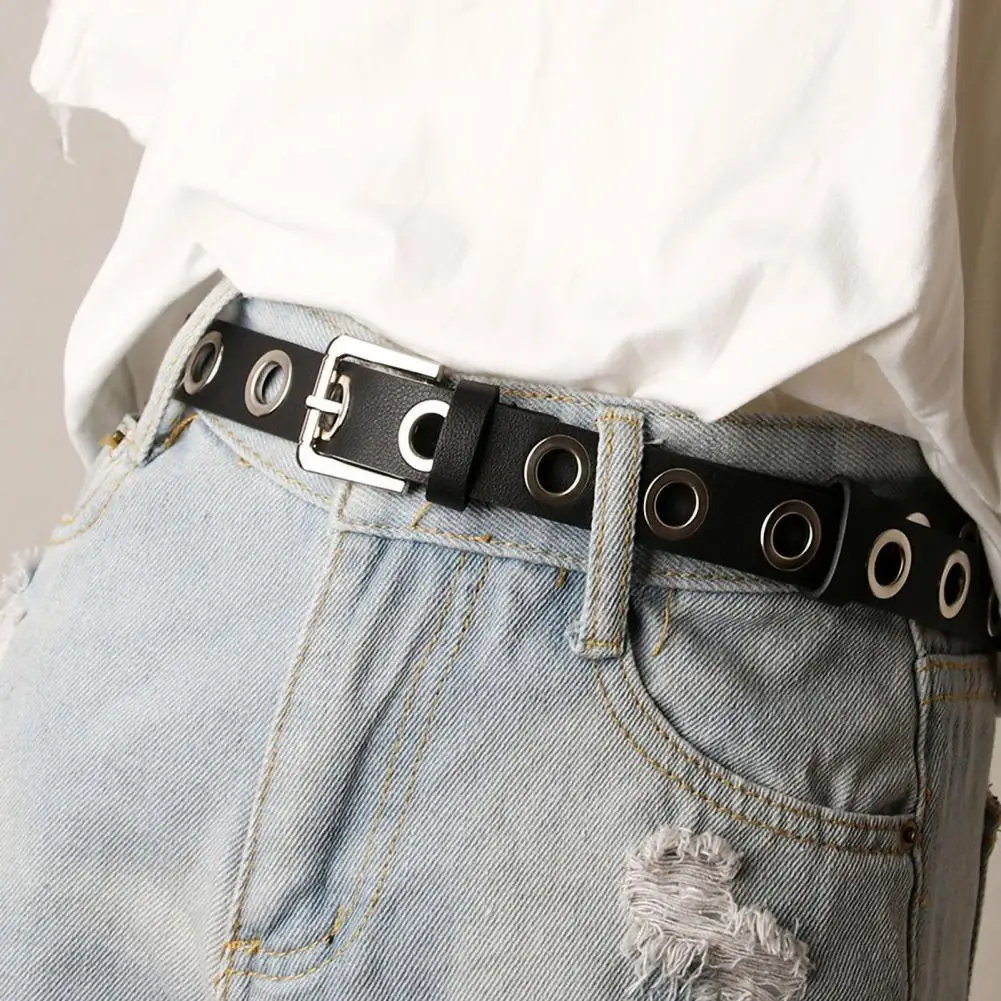 

Fashionable Eyelet Belt for Women Stylish Women's Faux Leather Belt with Metal Buckle Adjustable Length for Jeans for Dresses