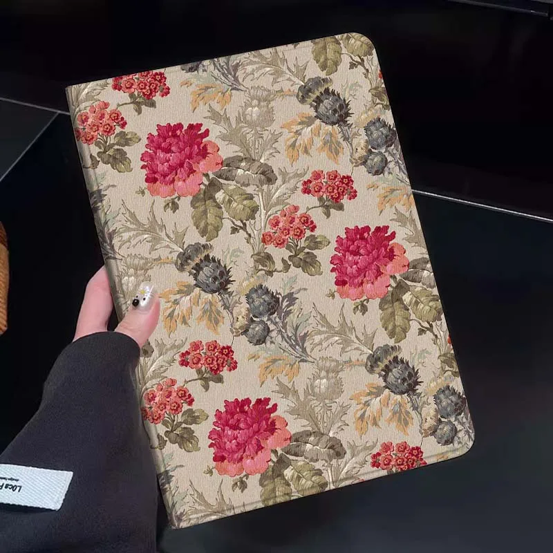 

Floral Pattern Beige Red Tablet Case For Huawei Honor MatePad MediaPad Air 5 6 7 11 V6 V7 V8 V9 X9 X8 T10 T10s C5e T5 Gift