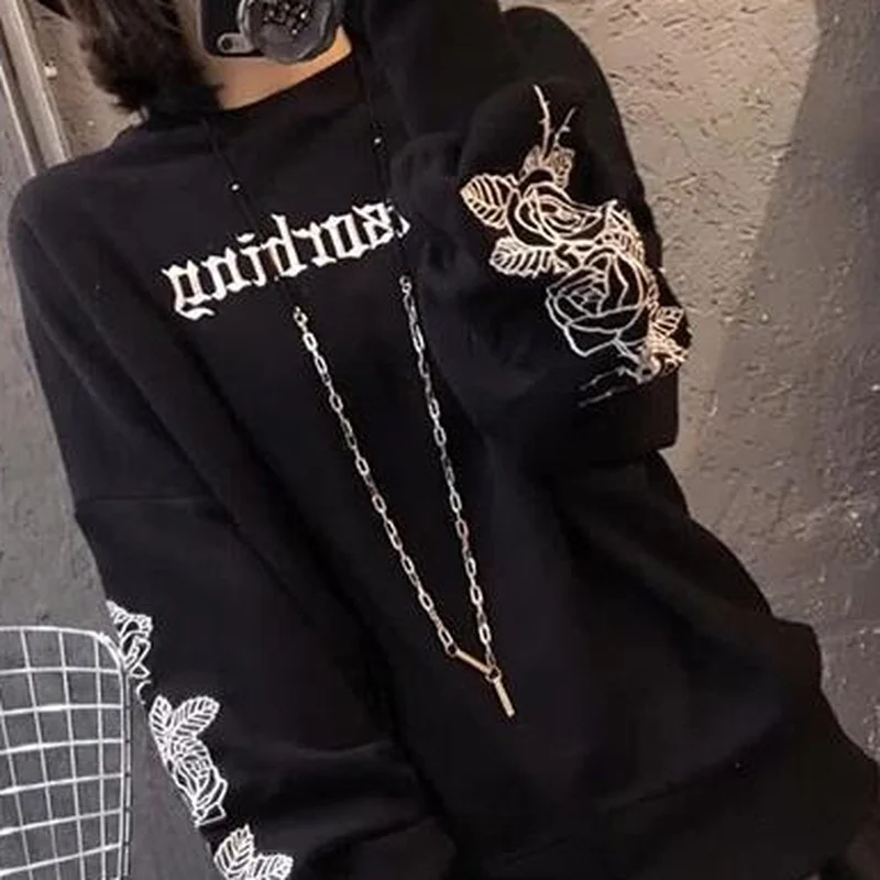 Streetwear Woman with Letter Prints Aesthetic Spring Aesthetic Autumn Long Sleeve Top Sweatshirts for Women Rhinestone Clothes