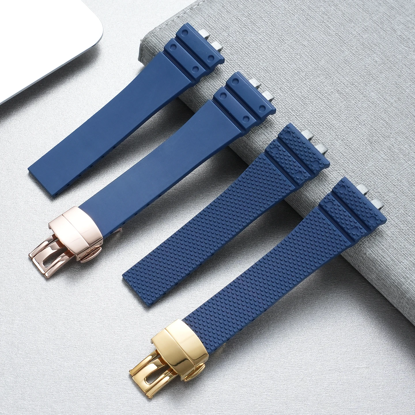 FKM Fluorine Rubber Watch Strap For Casio GM-B2100 GMC-B2100 GMW-B5000 Special Convex End Band Butterfly Clasp Blue Watchband