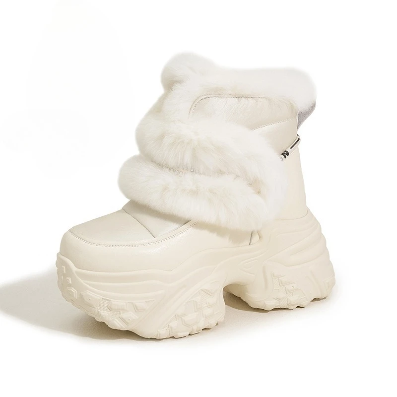 

Warm Fur Snow Boots for Women New 2025 Winter Outdoor Furry Shoes High Platform Leather Sneakers Fashion Plush Ankle Short Boots