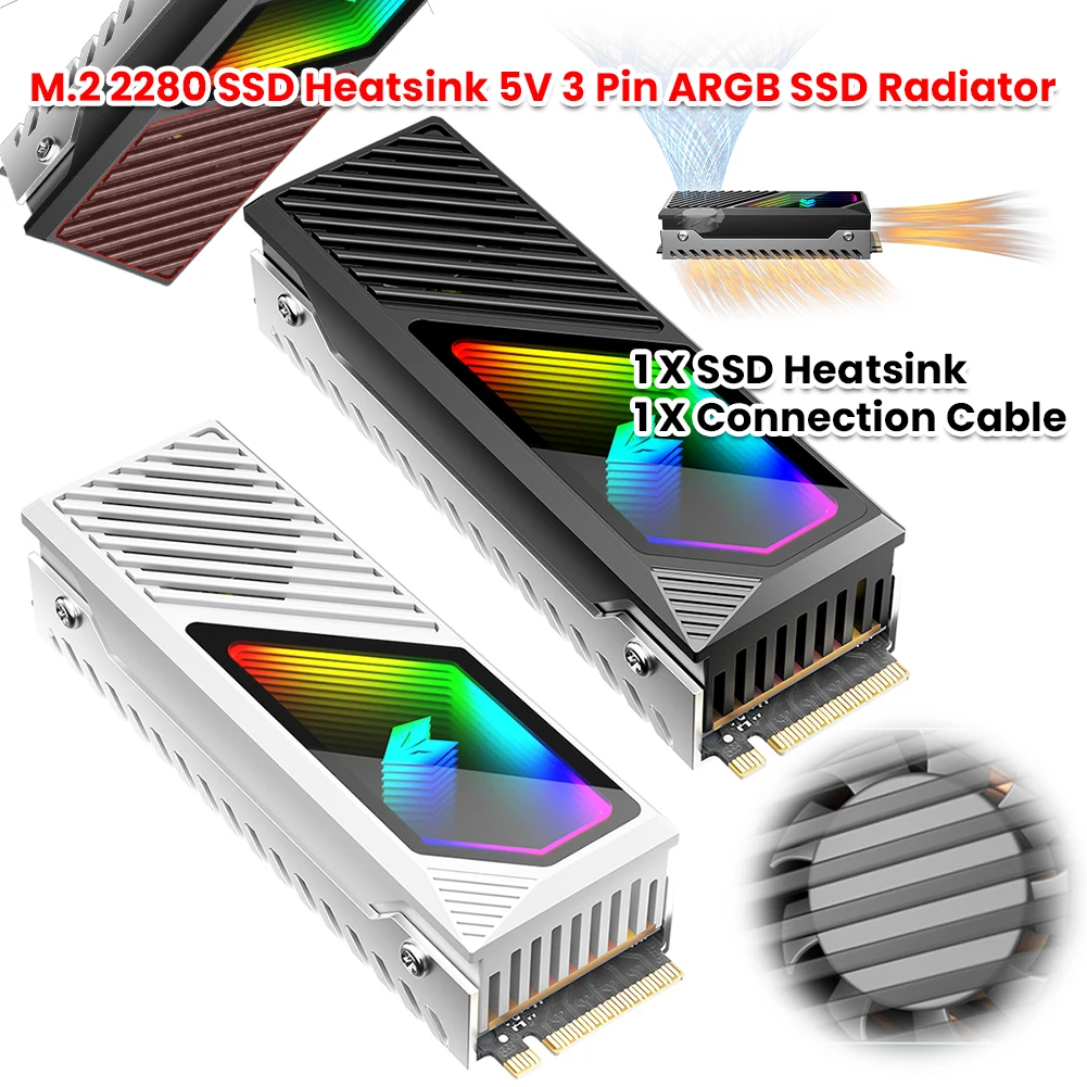 

Радиатор M.2 2280 SSD с термосиликоновой накладкой 5 В 3-контактный радиатор жесткого диска ARGB SSD-кулер для M.2 2280 SSD