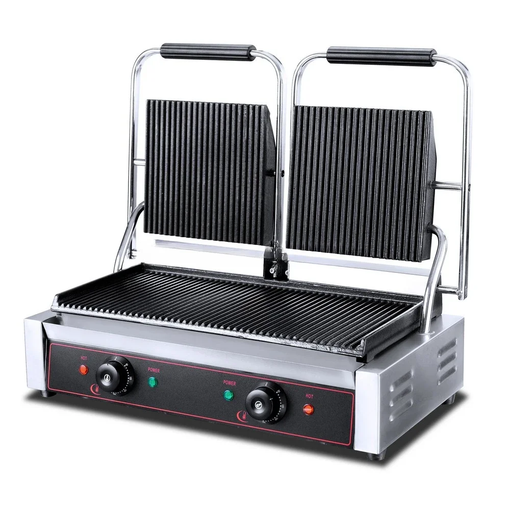 Longterm Stainless Steel Contact Full Grooved Smokeless Electric Griddle For Barbecue Restaurant