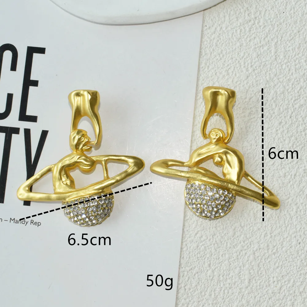 Funkelnde, mit Legierung überzogene Saturn-Planeten-Ohrringe für Damen, Schmuck, Modenschau, Statement-Ohrringe für Damen, Zubehör – Detail 3