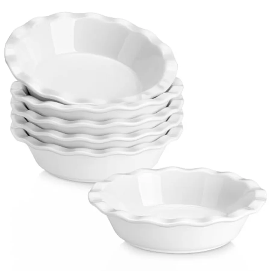 

Ceramic Mini Pie Pans Set of 6, 6 Inch Pie Plates for Baking with Ruffled Edge, Small Quiche Baking Dish Pans Tart Pans, Indivi