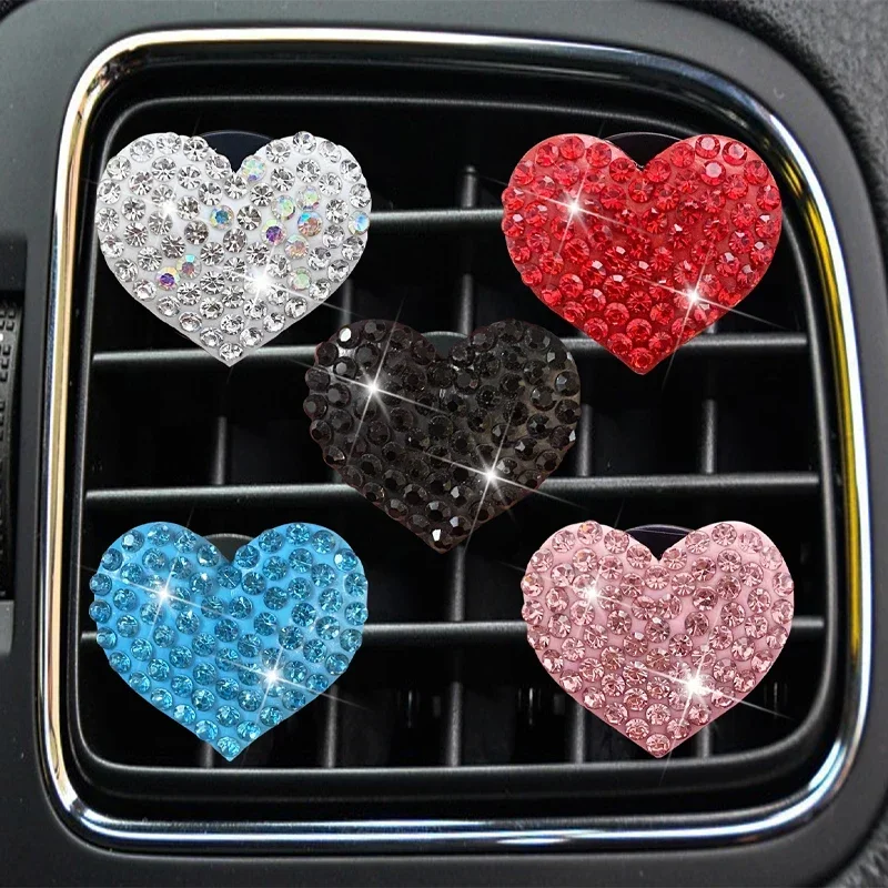 Shiny And Colourful Heart-shaped Air Freshener Clip High-quality Diamond-encrusted Air Vent Perfume Clip Car Interior Parts
