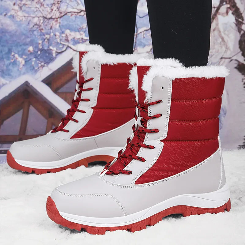 Women Mid-Calf Boots Winter Boots Plush Waterproof Cold-Proof Long Boots Outdoor Warm Snow Boots Large Size Shoes Christmas Gift