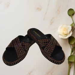 Gorgeous Soft Flat Shoes For Woman Fashion Style Rhinestone Party Slippers 2024 Latest Design Nigeria Sandals Party Shoes