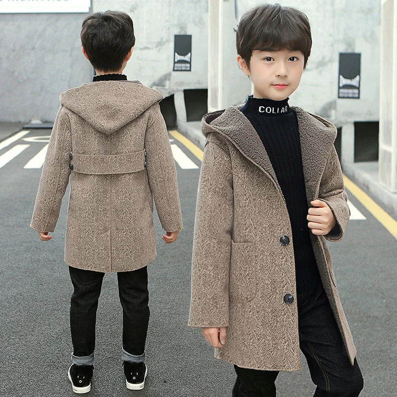 Girls Wool Coat Jacket Outerwear 2022 Khaki Thicken Velvet Winter Autumn Cotton Plus Size Windproof Children\'s Clothing