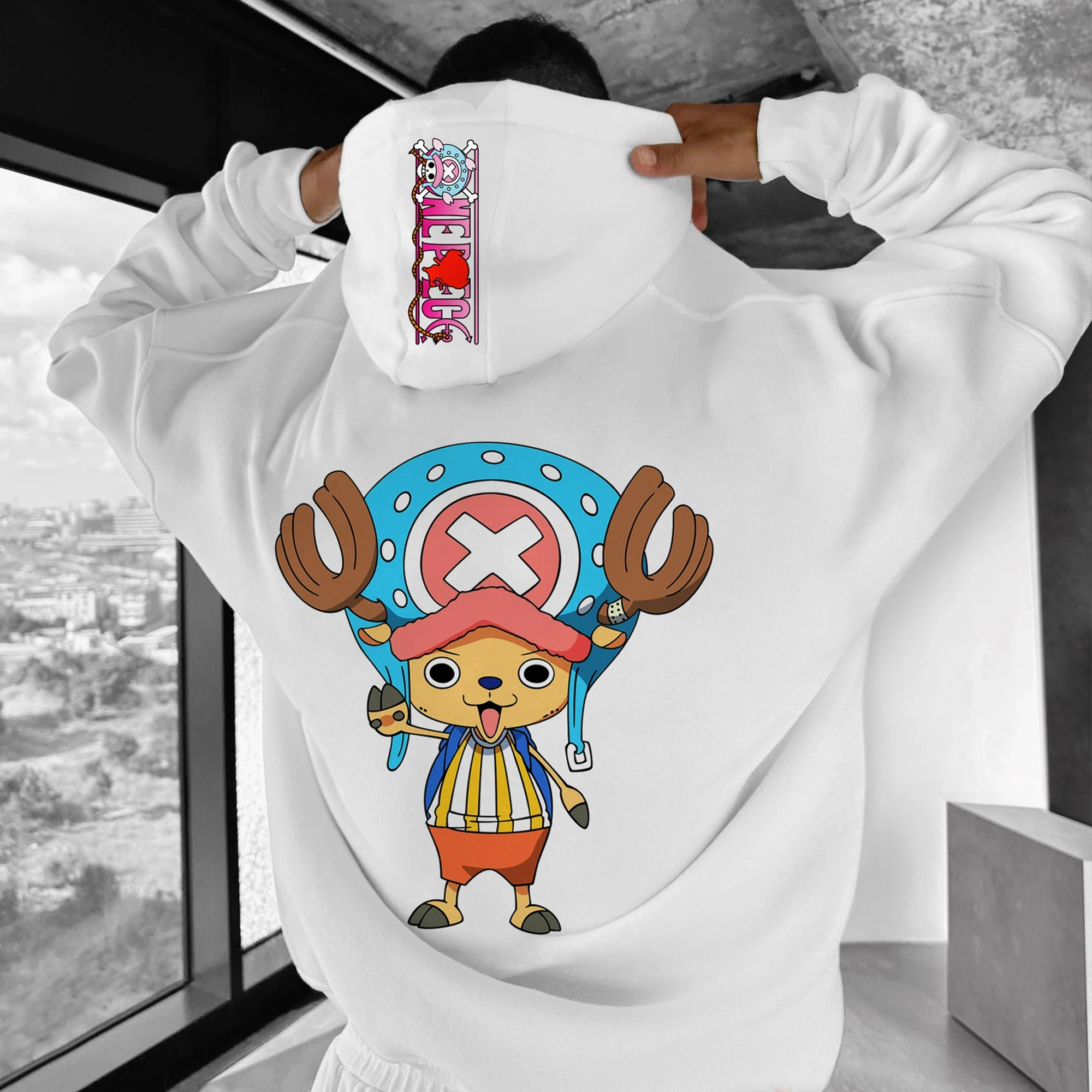 Felpa con cappuccio bianca One Piece Tony Tony Chopper uomo donna autunno inverno sciolto casual streetwear corsa fitness felpa anime carina