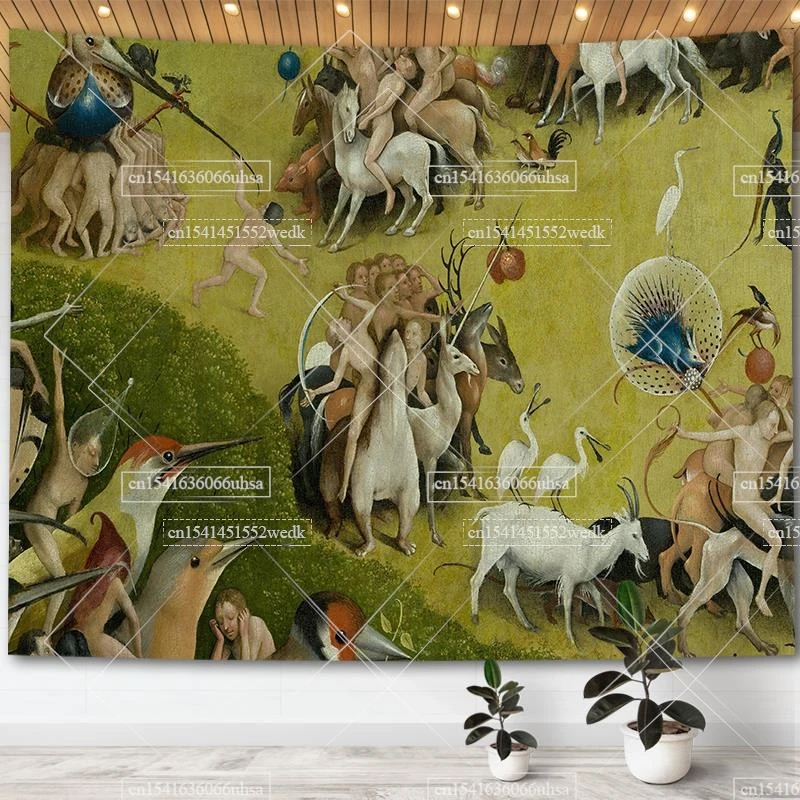 Hieronymus Bosch Garden Of Earthly Delights Tapestry Wall Art Decor Paintings Retro Tapestries Aesthetic Room Decoration Posters