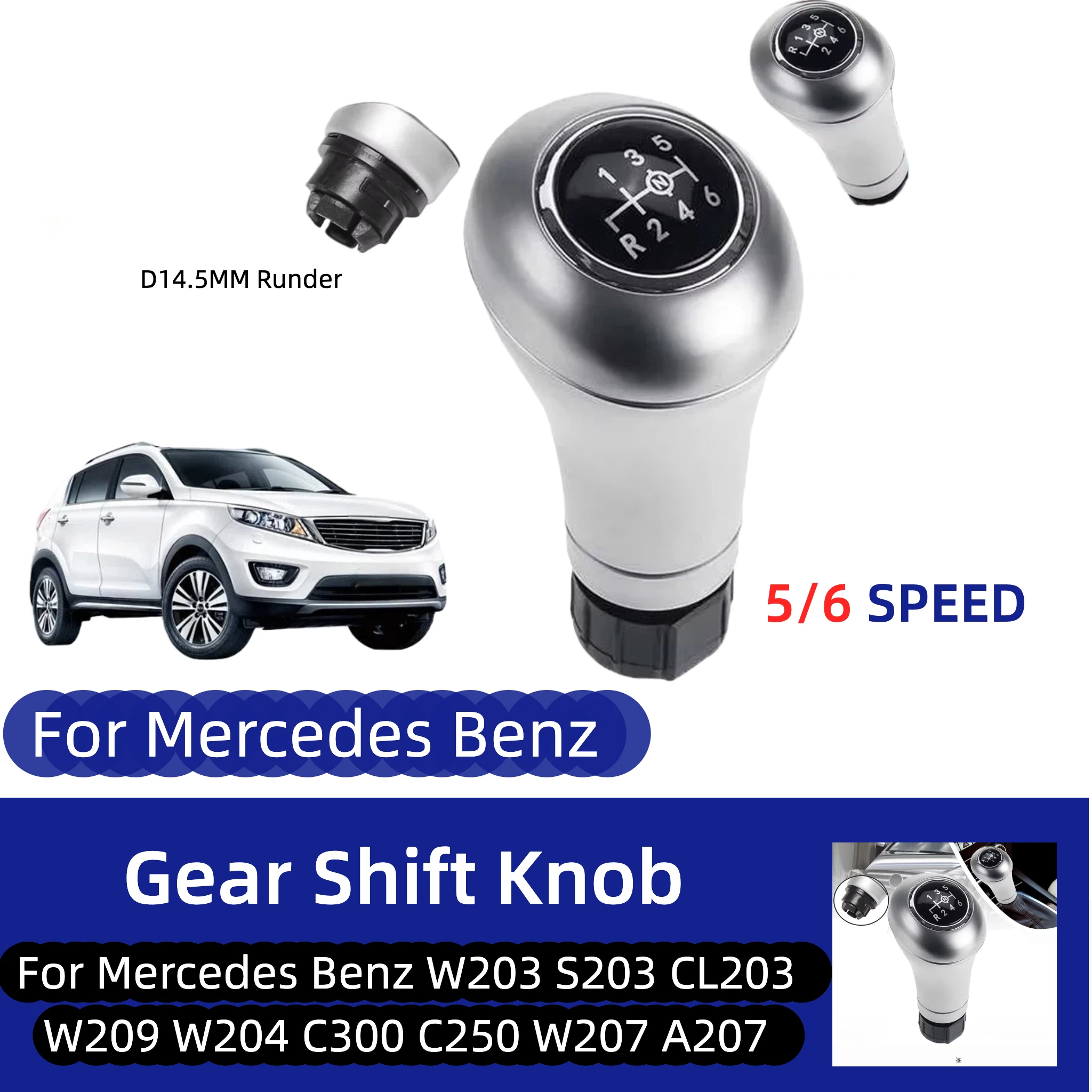 For Mercedes Benz W203 S203 CL203 W209 W204 C300 C250 W207 A207 6 Speed Manual 14.5mm Car Gear Shift Knob Shifter Lever