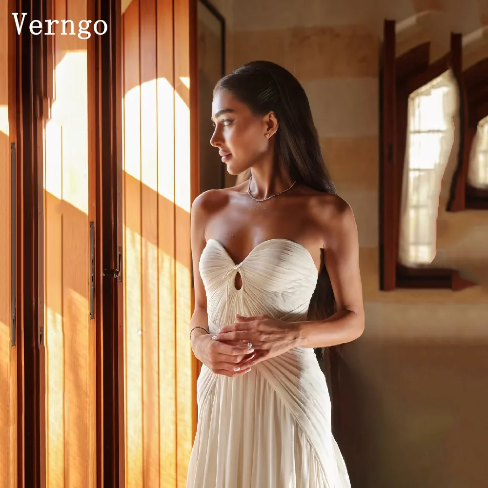 Verngo lvory Chiffon Wedding Dress Sweetheart A Line Pleated Bride Dresses Women Simple Silk Bridal Gowns Customized