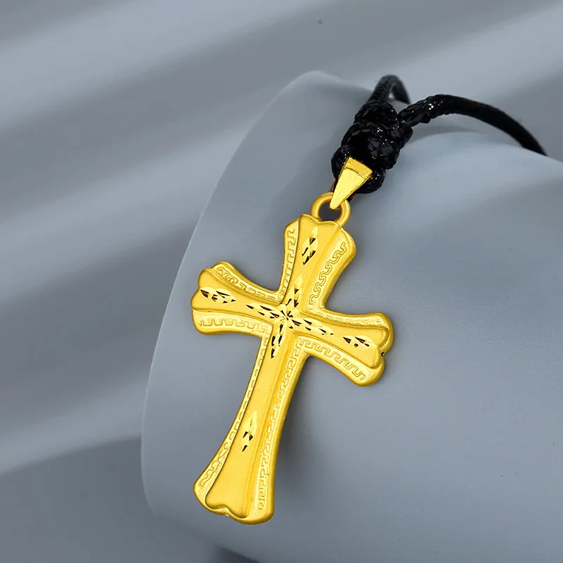 The new Copy 100% Real Gold 24k 999 necklace is not easy to fade pendant men's and collarbone for Pure 18K Gold Jewelry image 3