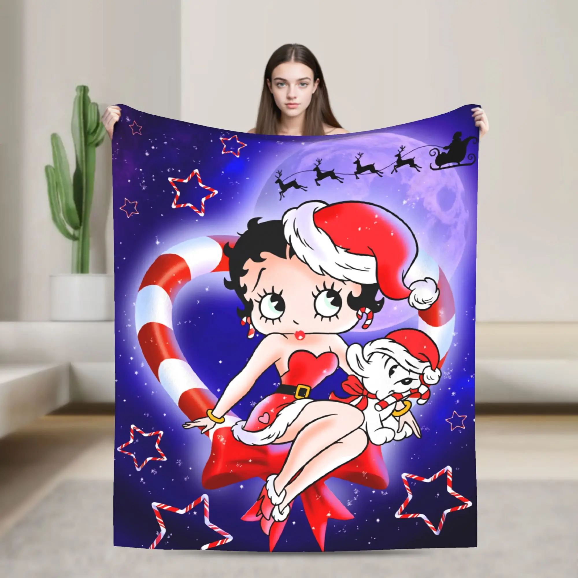 Feliz Navidad B-Bettys Boops manta Picnic franela manta para sofá cama colcha de calidad súper suave regalo de cumpleaños