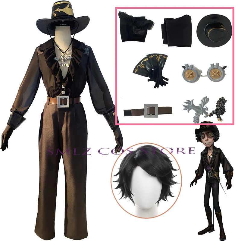 Norton Campbell Cosplay Game Identity V Prospector Costumes Survivor Black Tulip Skin Hat Uniforms Wig Set Party Clothes for Man