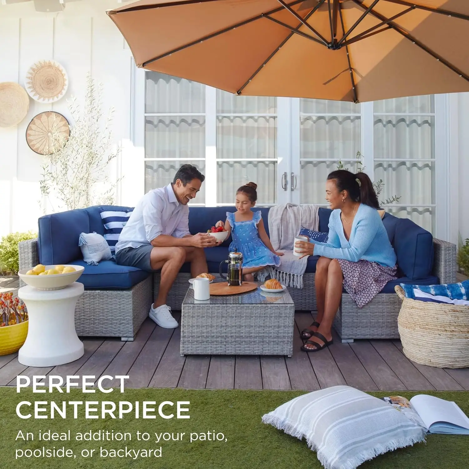 

Best Choice Products 7-Piece Modular Outdoor Sectional Wicker Patio Conversation Set w/ 2 Pillows, Coffee Table, Cover Included