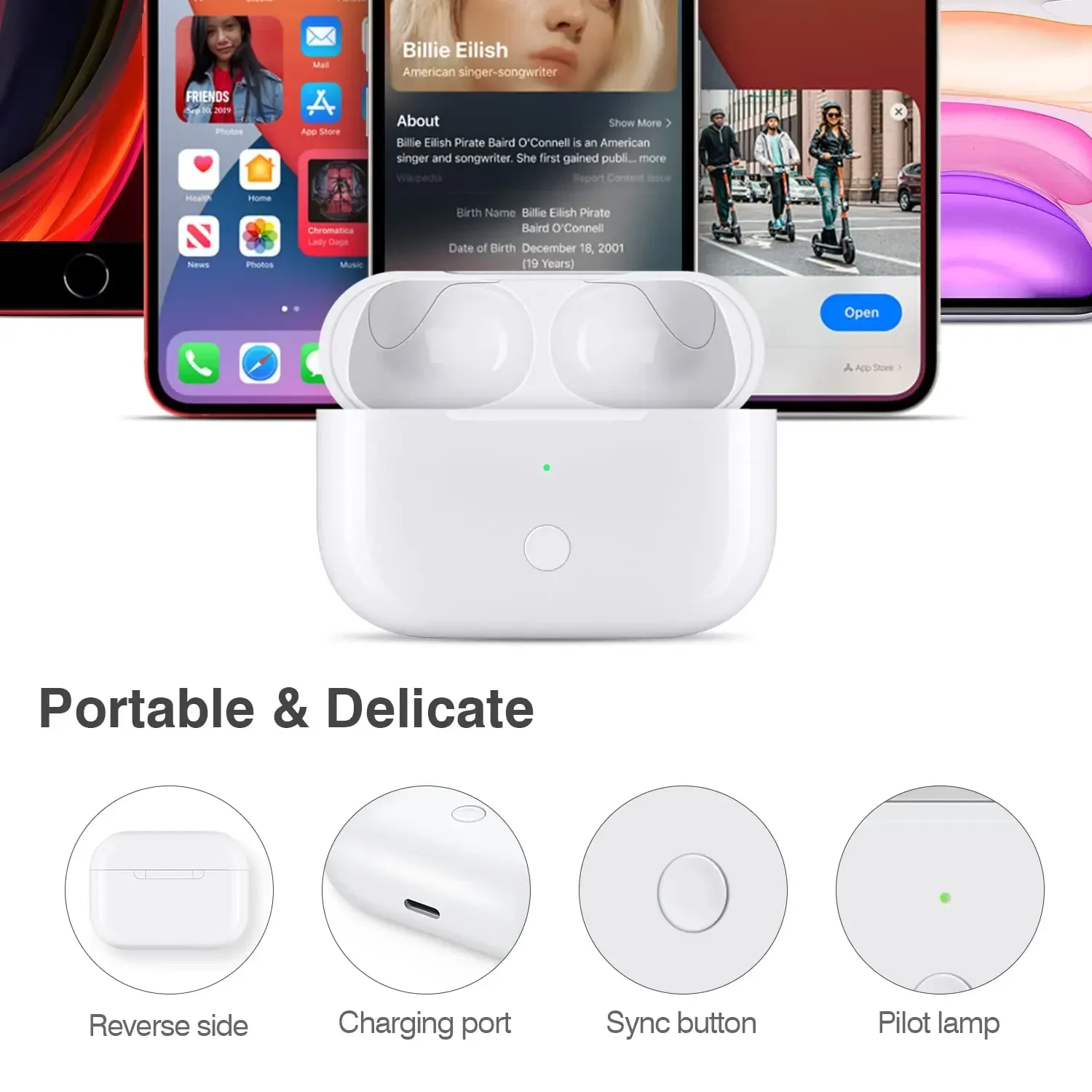 Estuche de carga inalámbrica Compatible con Airpods Pro 1/2, batería de 450mAh, Airpods Pro 1/2, botón de sincronización de emparejamiento Bluetooth