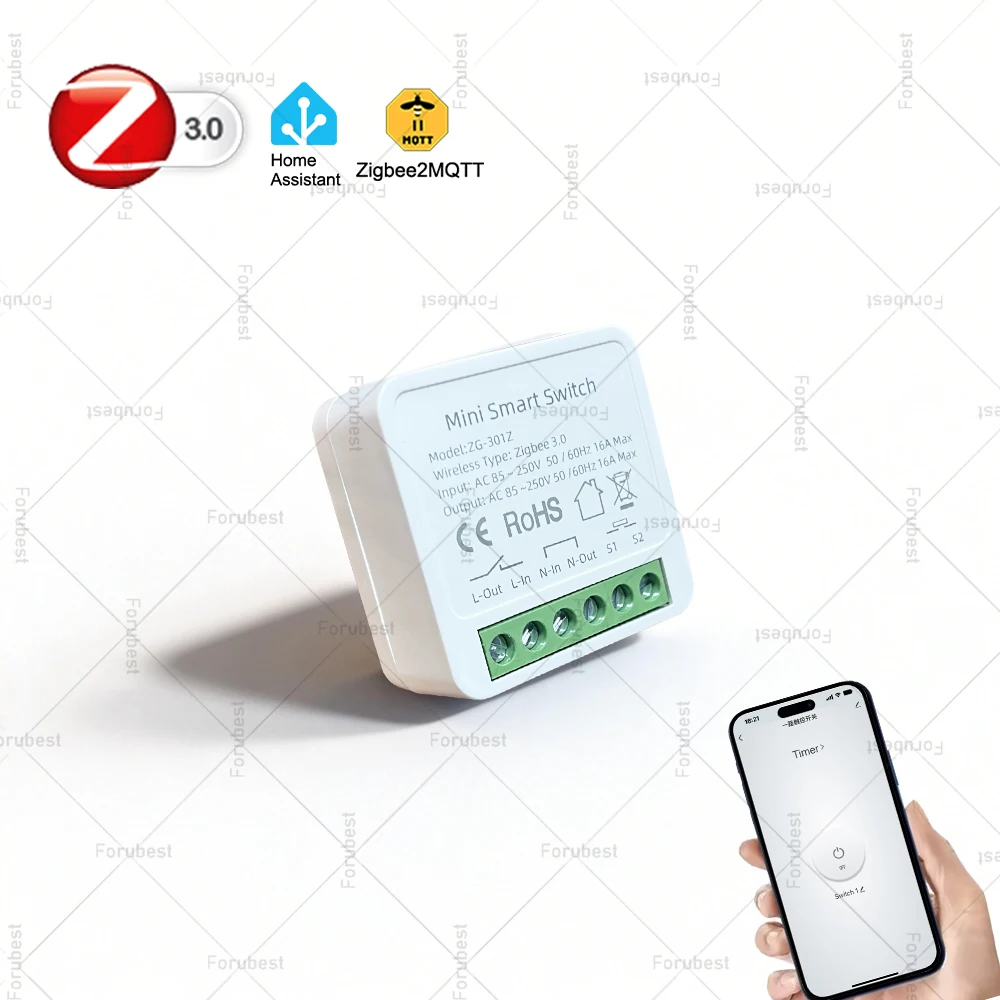 Mini 16A Zigbee 3.0 Smart Switch Module,Home Automation DIY Lighting Relay Breaker Breaker,Works With Zigbee2mqtt Home Assistant