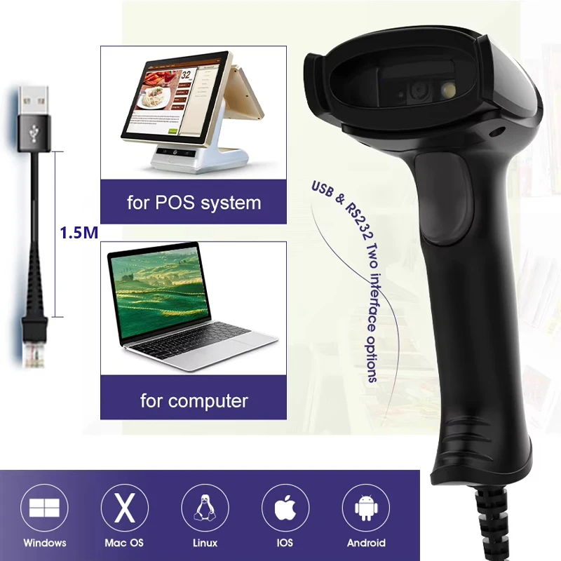 Langhuike 2D Barcode Reader Scanner Qr Code Reader for Supermarket