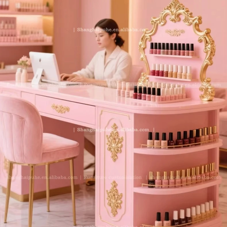 Luxurious Pink nail table  Special Desk Chair for Workbench French and European Baroque Style High - quality