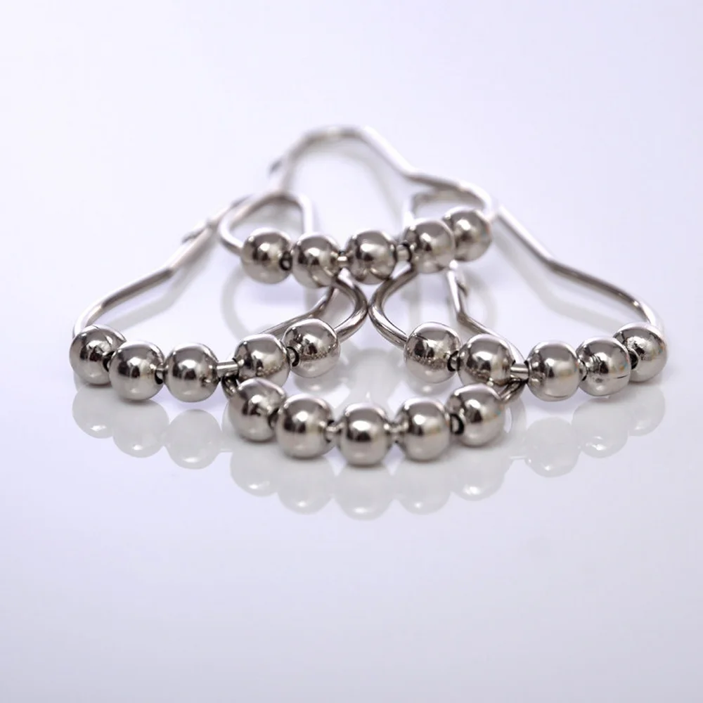 12/24/100Pcs 5 Roller Balls Shower Curtain Hooks Satin Nickel Polished Rustproof Metal Curtain Rings Bathroom Accessories