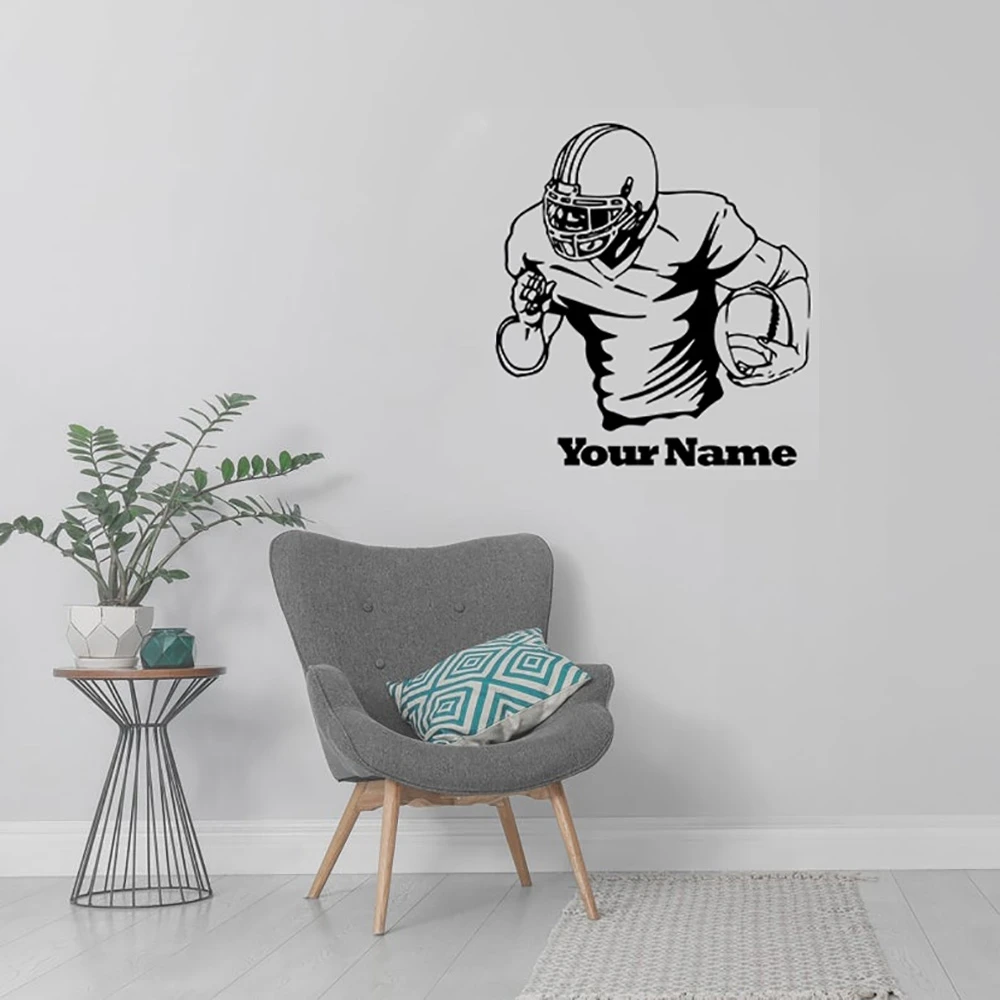 Autocollant mural coloré de Rugby avec texte personnalisé, 1 pièce, décoration de maison, autocollant mural artistique