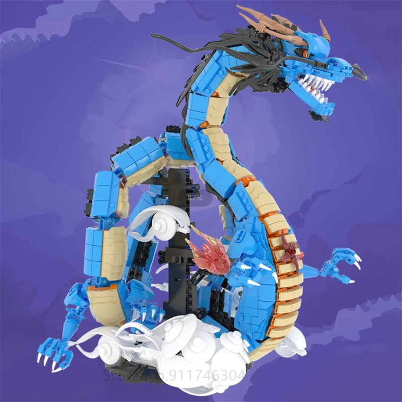 1840pcs Japanese Anime Creative Character Kaido Blue Dragon Creative New Year Gift Building Block Toys For Boys