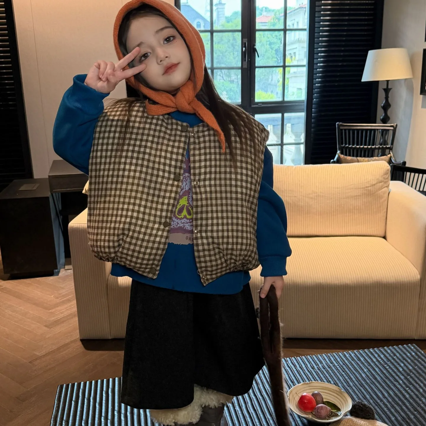 Girls Vest 2026 Autumn Winter New Children's Clothing for Girls Wearing Checkered Cotton Vest on Both Sides