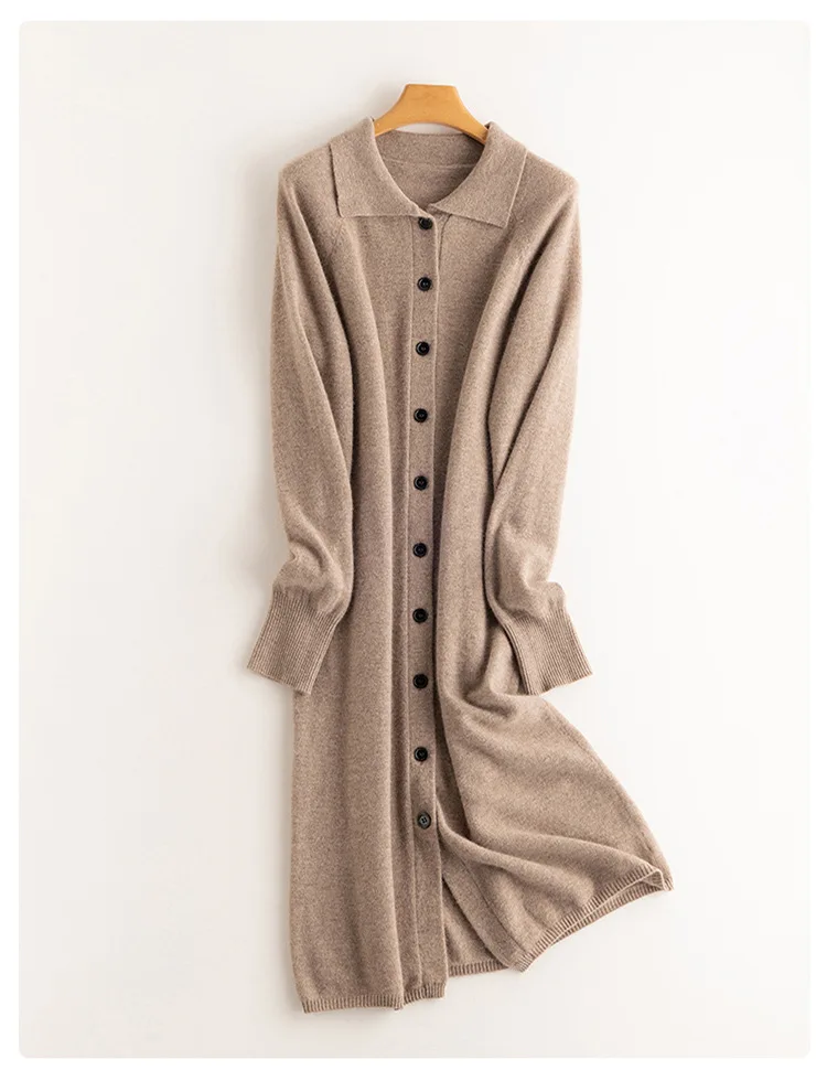 Autumn Winter Cashmere Dress Women's Turtleneck Sweater Long Wool Knit Cardigan Skirt Mid-length Loose Plus Size Women's Dress