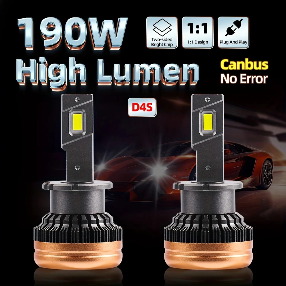 

D4S D4R LED Headlight Bulbs 190W High Power 6000K Cool White 350% Brighter 70,000 Hours Lifespan Canbus Error Free Plug and Play