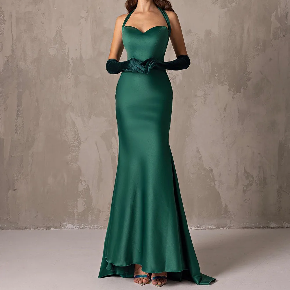 

Customized Modern Halter Detachable Sleeves Sweetheart Evening Dress Graceful Mermaid Satin Green Party Gown vestidos para mujer